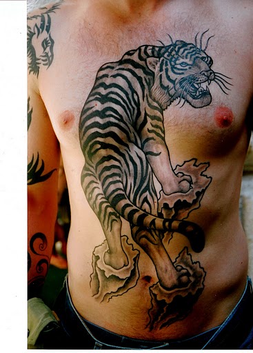 Tiger tattoo design extreme in front body man