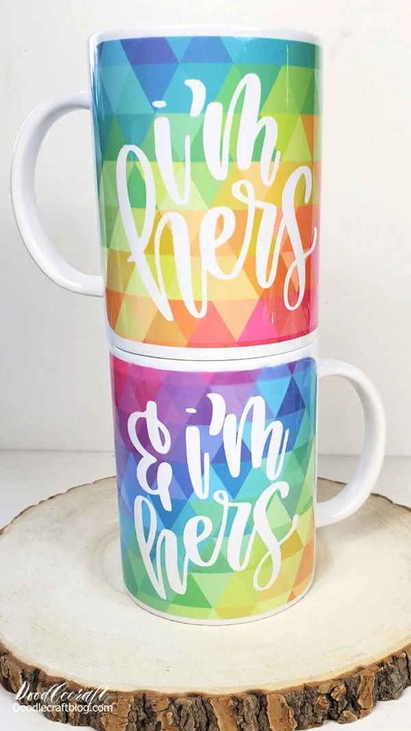 Supplies Needed for Matching His/Hers Mugs: Sublimation Mugs (or other sublimation blanks) Cricut Infusible Ink Cricut Mug Press Cricut Machine Cricut Heat Resistant Tape Cricut Design Space  Here's my project for the I'm hers & I'm hers Mug in Cricut Design Space