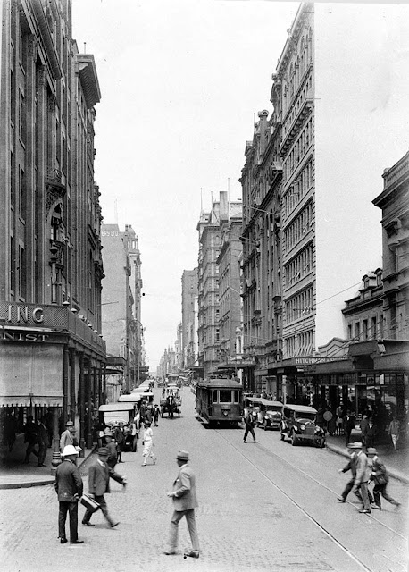 castlereagh street at hunter street, sydney 1928