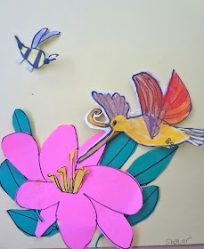 pollination art lesson, hummingbird art lesson for kids, 2nd grade spring art lesson