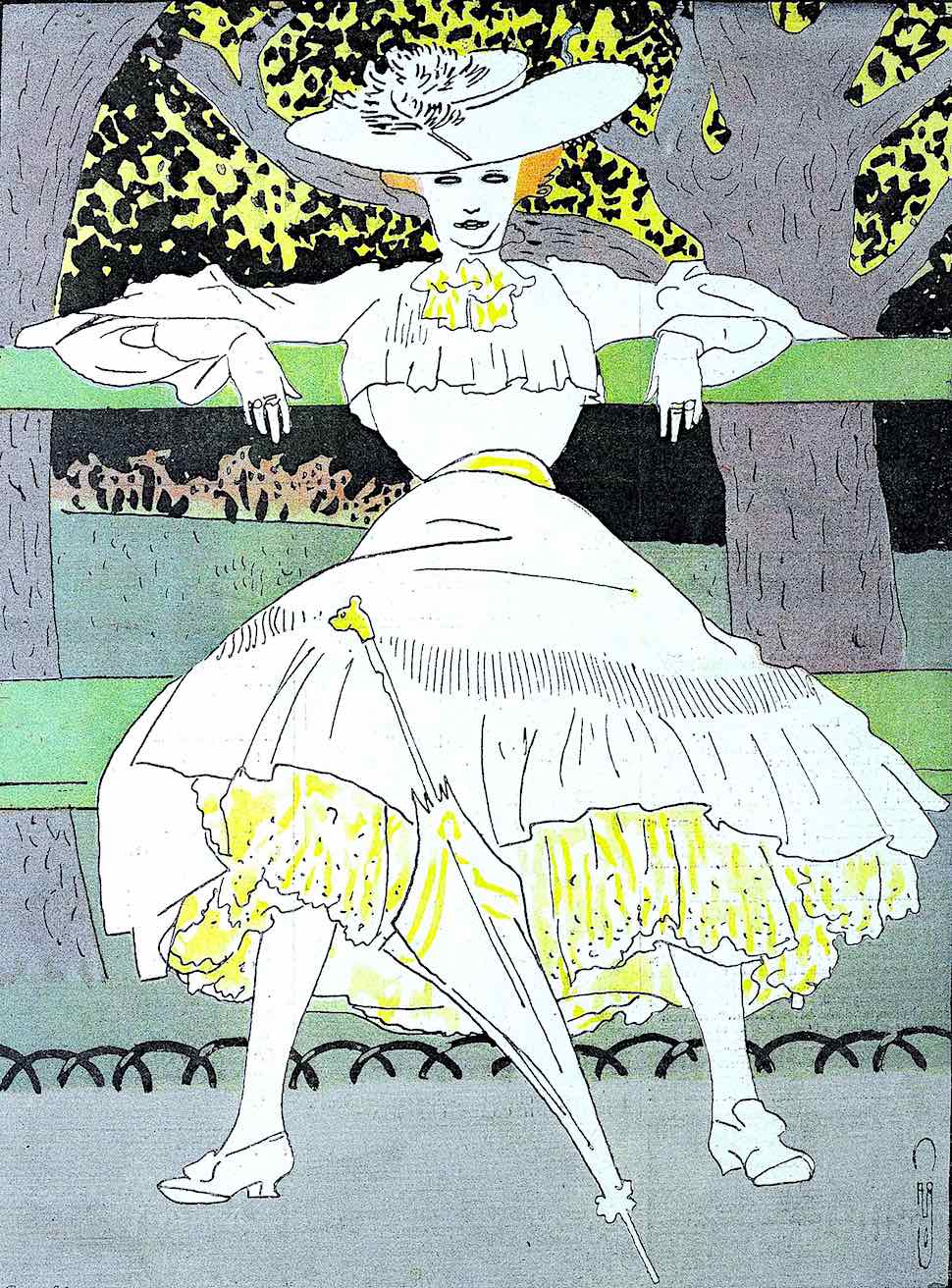 a bold liberated young woman in a 1904 French fashion illustration