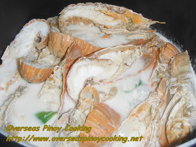 Slipper Lobster in Coconut Milk with Spinach - Cooking Procedure