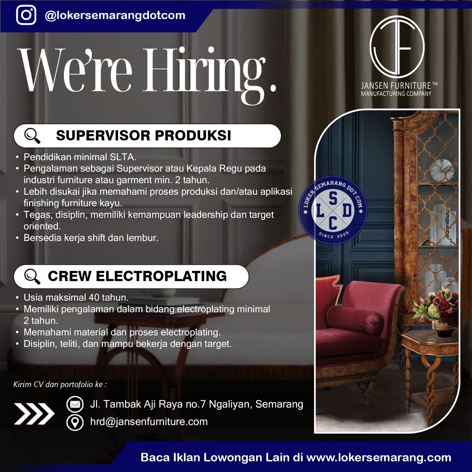 Loker Operator Finishing Furniture, QC, dll di PT Jansen Indonesia Semarang