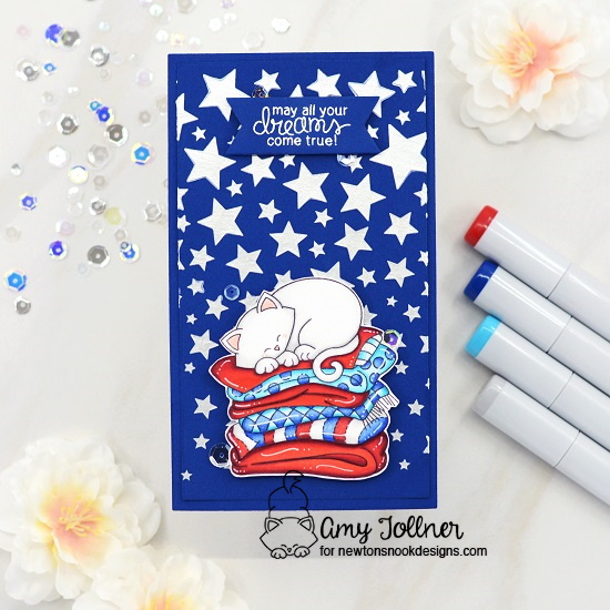 May all your dreams come true by Amy features Newton's Naptime, Cascading Stars, and Frames & Flags by Newton's Nook Designs; #inkypaws, #newtonsnook, #4thofjuly, #cardmaking, #catcards
