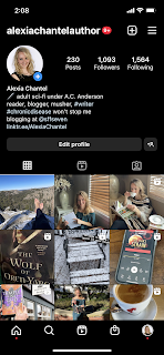 Alexia Chantel's Instagram account with images of her with books and outdoors