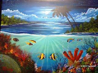  Acrylic on canvas :Coral reef (Size:45X35cm)
