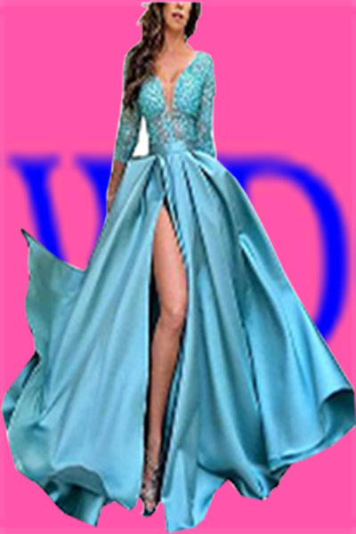 May 20th 2021 - Long Sleeve Long Fork Prom Dress