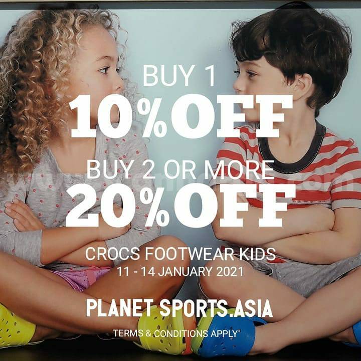 Planet Sports Promo Crocs Footwear Kids! BUY 1 GET 10%, BUY 2 OR MORE 20% OFF