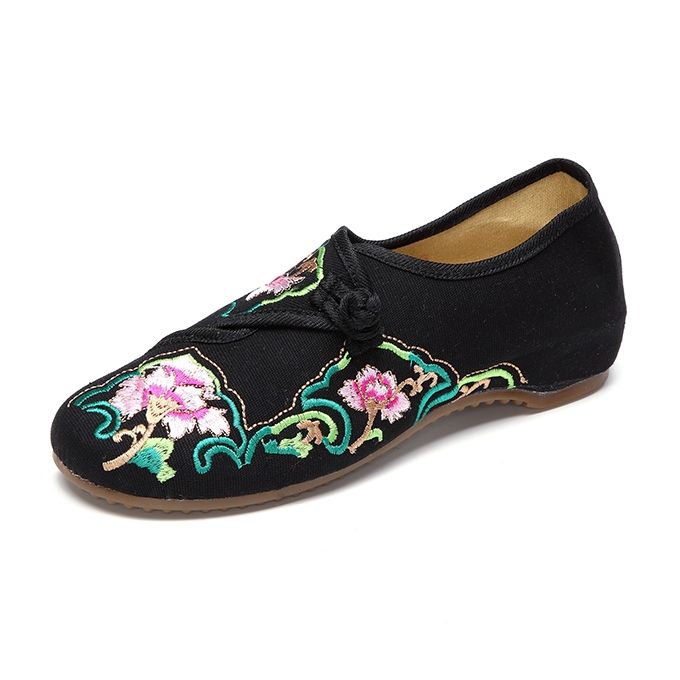 Fashion Flower Embroidered Round Toe Buckle Flat Loafers