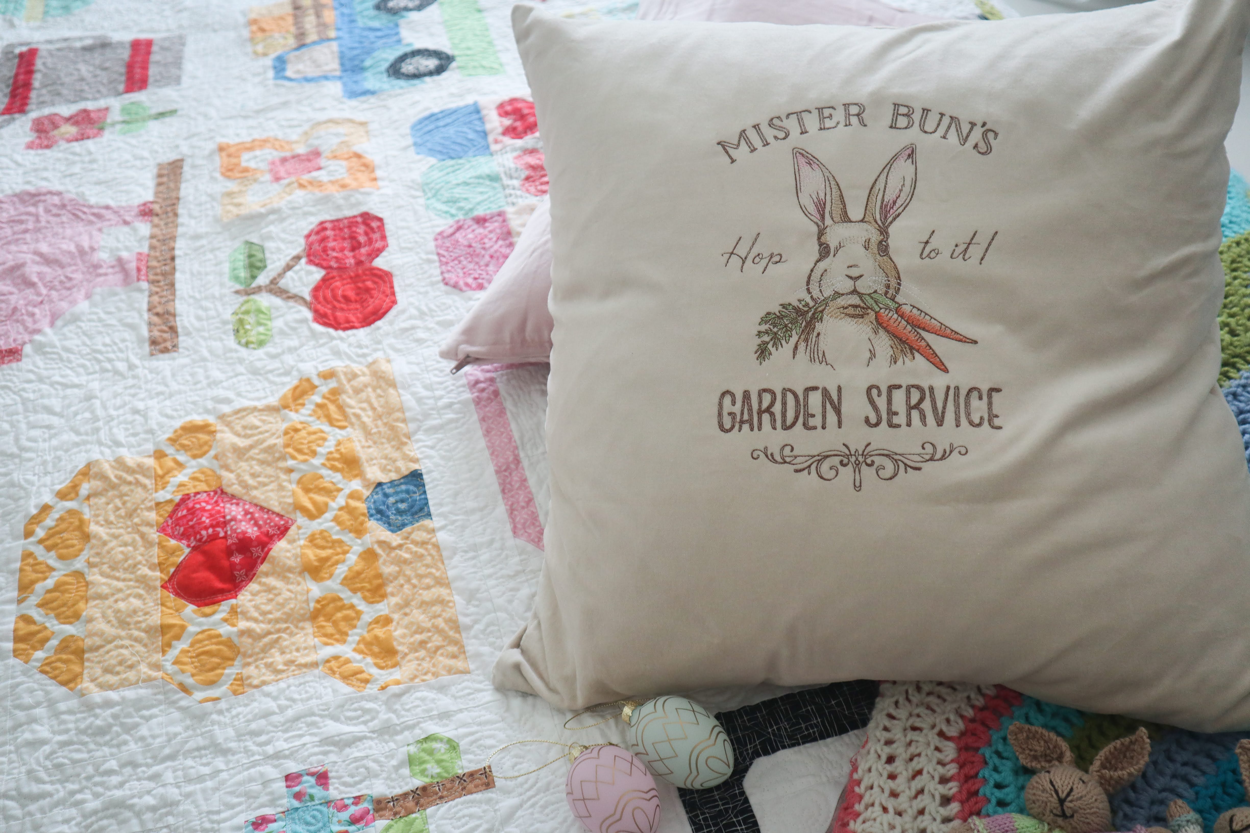Hop to it! Embroidered Cushion
