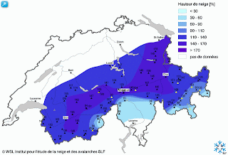 Hauteurs de neige relatives mars 2012