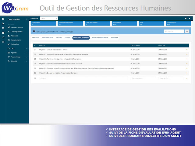 Le Meilleur logiciel de Gestion des Ressources Humaines (GRH), WEBGRAM, meilleure entreprise / société / agence  informatique basée à Dakar-Sénégal, leader en Afrique du développement de solutions de Gestion des Ressources Humaines, RH, GRH, Gestion des ressources humaines, Suivi des ressources humaines, Gestion administrative des salariés et collaborateurs, Gestion disponibilités, Congés et absences des employés, Suivi des temps de travail et du temps passé par activité des agents, Suivi et consolidation des talents, compétences, parcours et formations du personnel, Gestion de projet et d'équipes, Gestion de la performance, Définition des objectifs, Formation du personnel, Gestion du processus de recrutement, Administration et logistique, Gestion des plannings, Gestion des demandes de missions, des déplacements et des dépenses de voyages professionnels. Ingénierie logicielle, développement de logiciels, logiciel de Gestion des Ressources Humaines, systèmes informatiques, systèmes d'informations, développement d'applications web et mobiles.