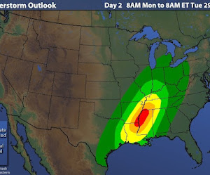 Un martes con un tiempo bastante complicado se prevé para Mississippi y otros estados. Los riegos incluyen tornados fuertes, Granizo y vientos dañinos