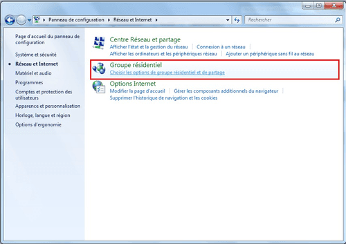 Groupe résidentiel في ويندوز 7