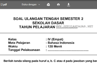 Soal UAS Bahasa Indonesia Kelas 4 SD Semester 2  