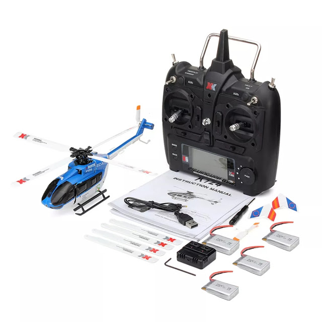 XK K124 2.4G 6CH Brushless EC145 3D6G System RC Helicopter 4PCS 3.7V 700mAh Lipo Battery Version Compatible With FUTAB-A S-FHSS