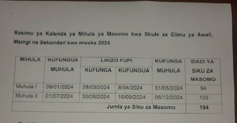 MAAZIMIO YA KAZI SHULE YA MSINGI TANZANIA 2024.