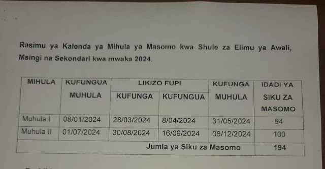 Mihula ya masomo 2024