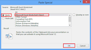 Paste Special dialog box appears