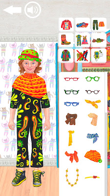 An example image of the dress up doll IOS app: "The Charming Wardrobe" / Esimerkkikuva IOS-nukkesovelluksesta: "Lumoava vaatekaappi"