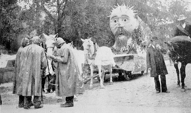 a photograph of devils and a parade float in an 1895