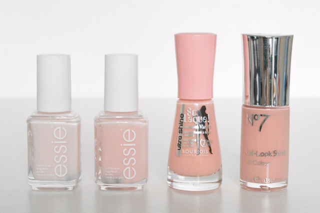 Essie ballet slippers, Essie vanity fairest, Bourjois rose satin, No 7 blissful, Review, Swatches