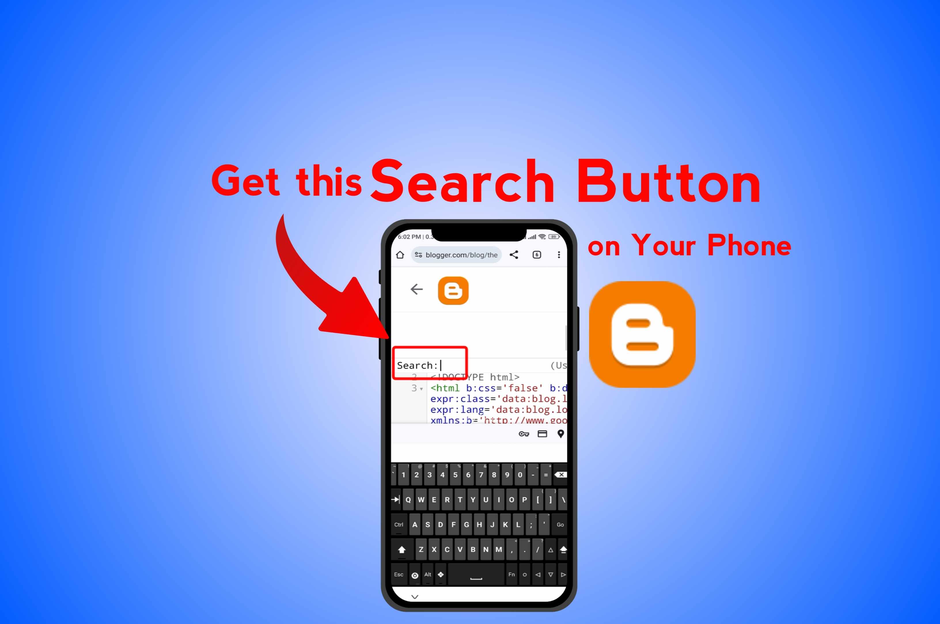How to enable search code option while editing html code of blogger  theme in phone?