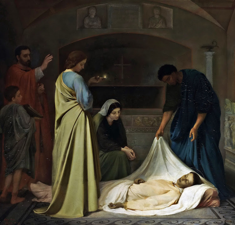 Alejo Vera y Estaca - The Burial of San Lorenzo in the Roman Catacombs (1862)