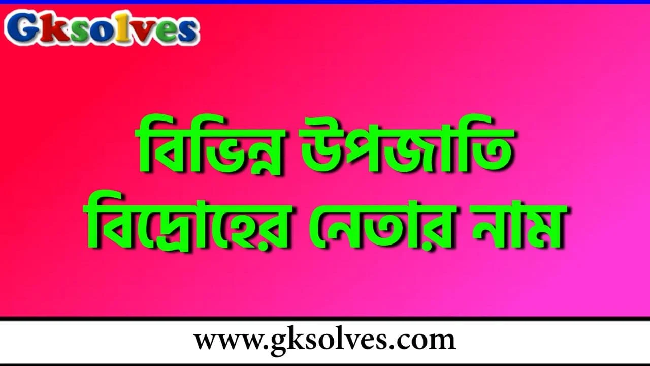 বিভিন্ন উপজাতি বিদ্রোহের নেতার নাম PDF - Names Of Leaders Of Various Tribal Rebellions PDF