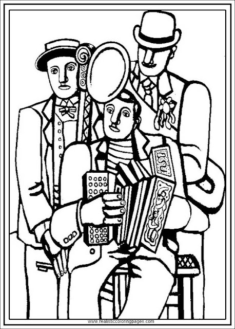 three musicians fernand Leger adults printable coloring pages