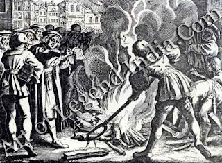 Burning the papal bull, The sale of indulgences sanctioned by Pope Leo X launched Luther on his reforming crusade. When the Pope issued a bull of excommunication in 1520, Luther responded defiantly by publicly burning it in Wittenberg, along with books on canon law. 