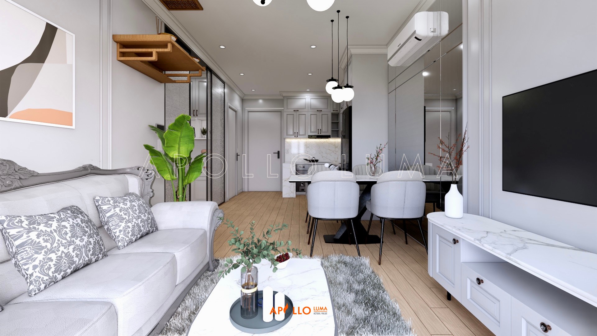 Thiết kế nội thất căn hộ 48m2 tòa GS1 Vinhomes Smart City phong cách tân cổ điển