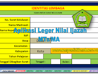 Aplikasi excel Leger Nilai Ijazah untuk jenjang MTs dan MA 