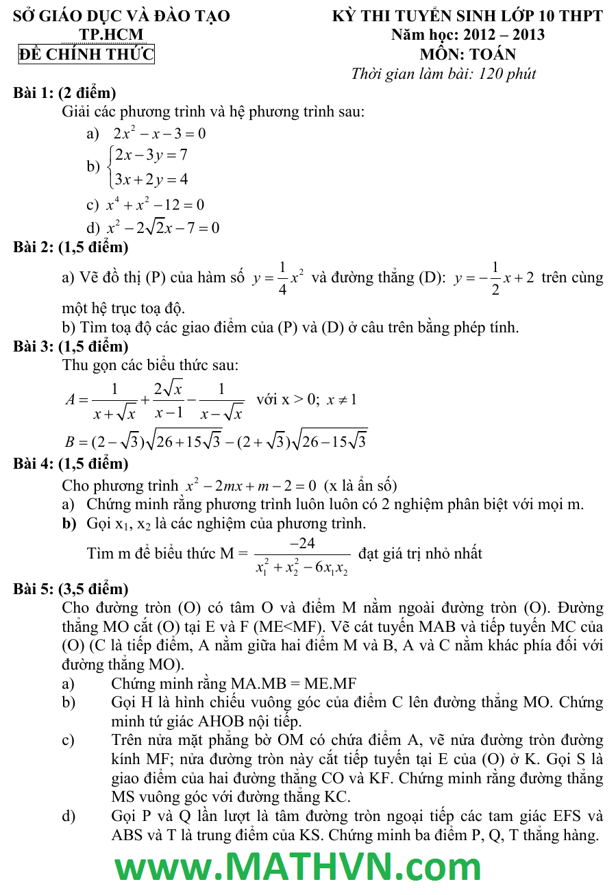 de thi mon toan vao lop 10 tp.hcm 2012-2013