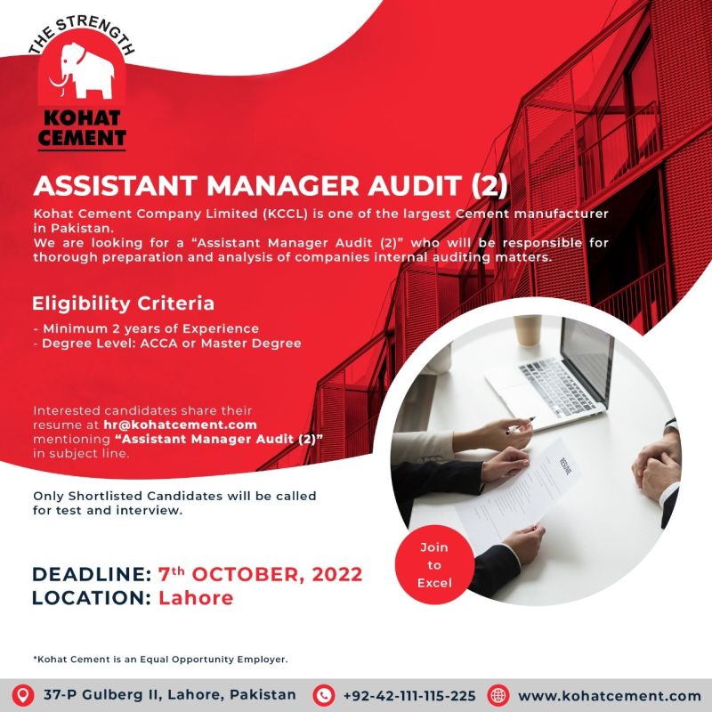 Kohat Cement Company Limited is looking for the position "Assistant Manager Audit"