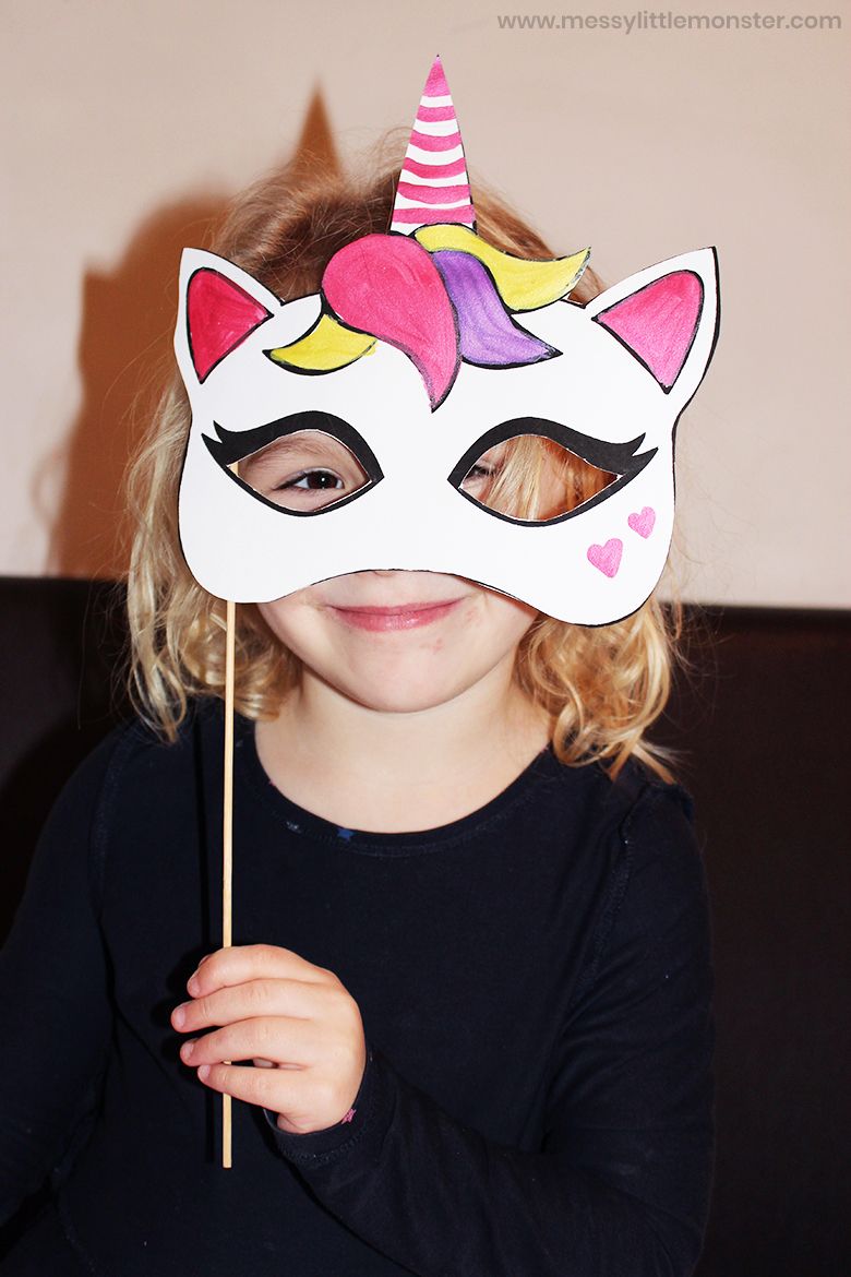 Printable Unicorn Mask Craft to Colour or Kids