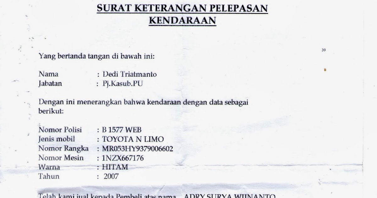 Contoh Surat Pelepasan Hak Kendaraan Pt Daily Blog Networks  Hot Sex