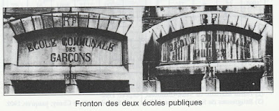 Le fronton de l'école publique de filles n'est plus qu'un souvenir puisque le bâtiment fut rasé en 1974 (collection musée)