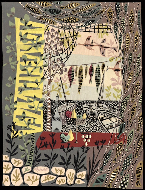 René Fumeron (1921-2004)  Poissons séchés 1970 Tapisserie d’Aubusson tissée par l’atelier Pinton, 225 x 130 cm Collection Privée