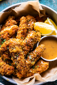 Best baked black pepper ranch chicken fingers with Honey Mustard