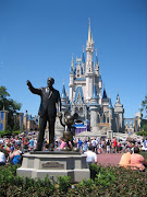 Walt Disney & Mickey Mouse in front of Cinderella's Castle. (walt disney mickey in front of castle)