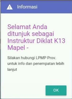 Penjelasan Akun SIM PKB muncul Pemberitahua sebagai Instruktur Diklat K13