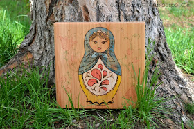 Matryoshka woodburning and water color project, Over The Apple Tree