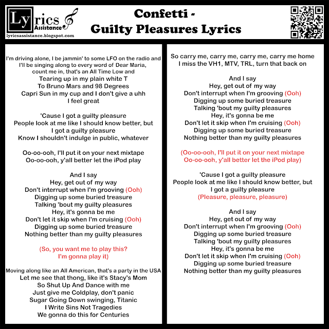 Confetti - Guilty Pleasures Lyrics | lyricsassistance.blogspot.com