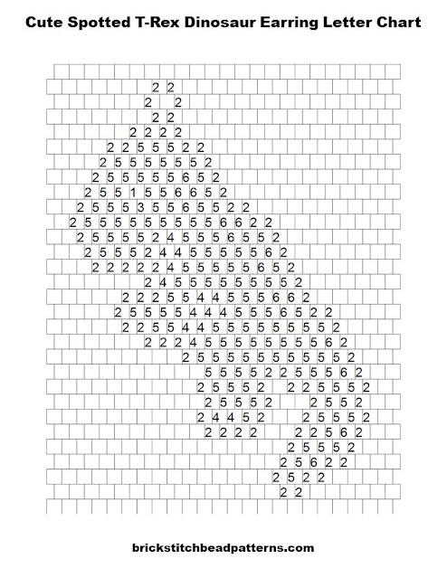 Free Cute Spotted T-Rex Dinosaur Earring Brick Stitch Seed Bead Pattern Letter Chart