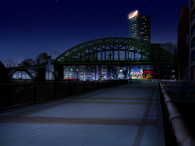Anime Green Arc Iron Bridge Background (night)