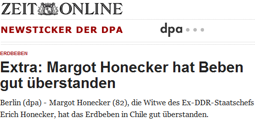 Margot Honecker hat Beben gut überstanden