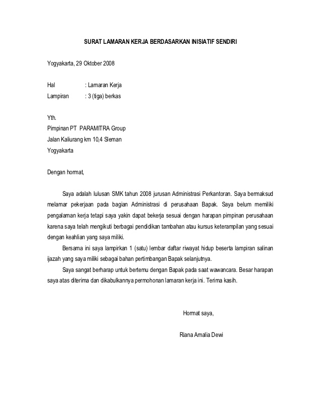 Contoh Surat Lamaran Kerja Akuntansi  Wisata Dan Info Sumbar