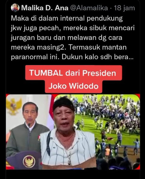 Maka di dalam internal pendukung jkw juga pecah WADUH... Presiden Dunia Alam Gaib Sebut Tumbal Presiden Joko Widodo