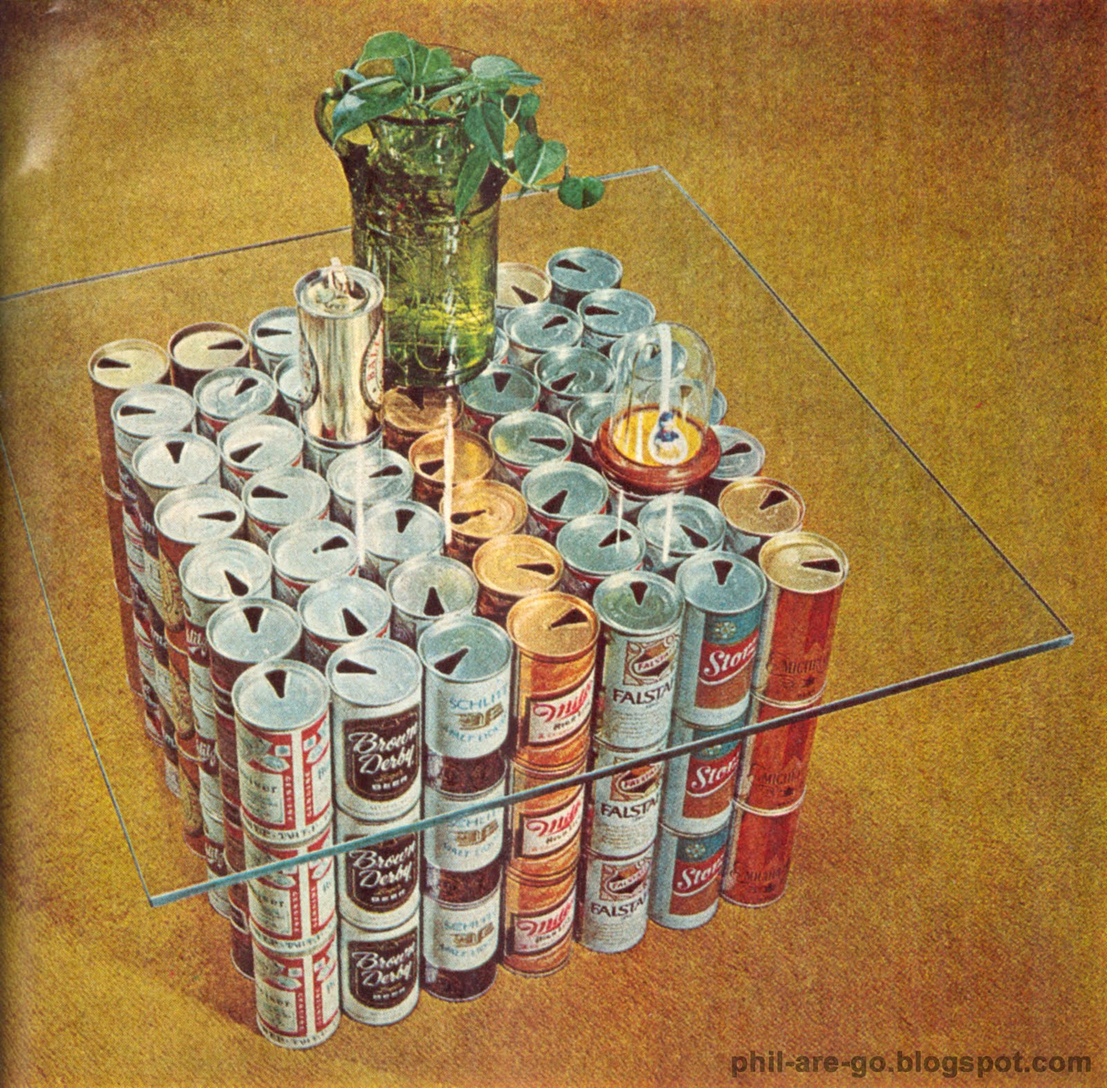 Decorating Ideas 1971 - Beer can Table. You can't spell class without  title=